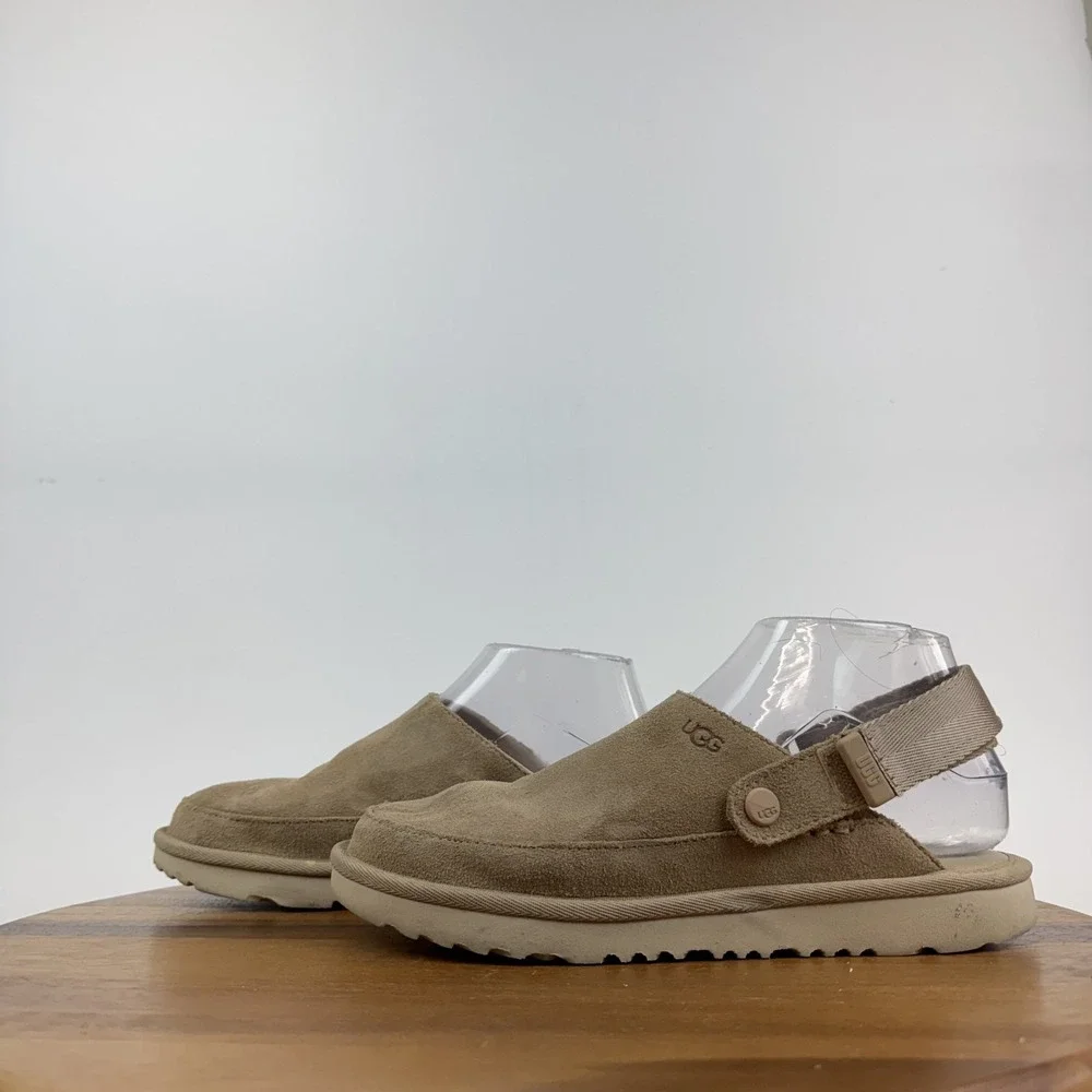 Big Kids Ugg Goldenstar Beige Suede Slingback Platform Slide Clogs Size‎ 5 Y GUC
